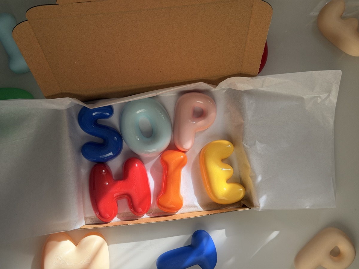 Colourful SOPHIE bubble letters ready to send